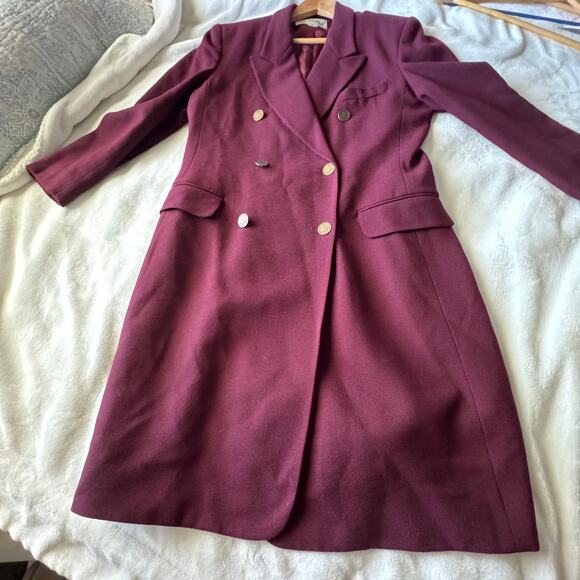 Jones New York Metro Merlot Wine Colored Long Wool Winter Coat Women's Size 12 - Picture 11 of 16